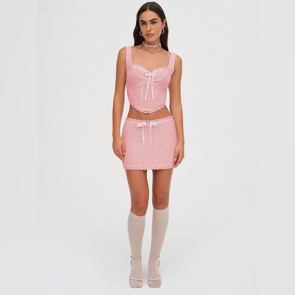 NWT For Love & Lemons Olina Crochet Top & Kelsey Crochet Mini Skirt Size Small